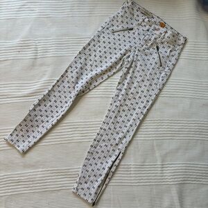 Anthropologie Pilcro Serif StyleWhite Patterned Moto Pants with Zipper Details